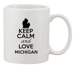 Keep Calm And Love Michigan Country Map USA Patriotic Ceramic White Coffee Mug