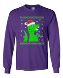 Long Sleeve Adult T-Shirt T-Rex Jurassic Christmas Dinosaur Ugly Xmas Funny DT