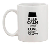 Keep Calm And Love North Dakota Country Map Patriotic Ceramic White Coffee Mug