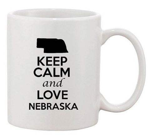 Keep Calm And Love Nebraska Country Map USA Patriotic Ceramic White Coffee Mug