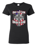Ladies One Nation Under God Cross Flag USA America Patriotic DT T-Shirt Tee
