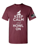 Keep Calm And Howl On with Left Sleeve USA Flag Adult T-Shirt Tee