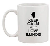 Keep Calm And Love Illinois Country Map USA Patriotic Ceramic White Coffee Mug