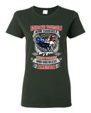 Ladies Educate Arm Defend Yourself USA God Bless America Patriotic DT T-Shirt Te
