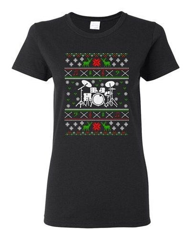 Ladies Drums Drummer Music Note Reindeer Ugly Christmas Funny DT T-Shirt Tee