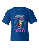 Never Underestimate A Christian Woman With A Rosary DT Youth Kids T-Shirt Tee
