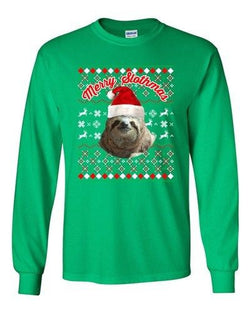 Long Sleeve Adult T-Shirt Merry Slothmas Sloth Animals Ugly Christmas Funny DT
