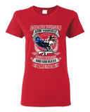 Ladies Educate Arm Defend Yourself USA God Bless America Patriotic DT T-Shirt Te