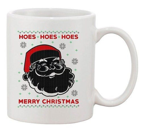Hoes Hoes Hoes Santa Claus Ugly Christmas Funny Parody DT Coffee 11 Oz Mug