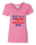 V-Neck Ladies Hillary For Prison 2016 President Election Politics T-Shirt Tee