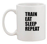 Train Eat Sleep Repeat Exercise Workout Gym Funny Ceramic White Coffee Mug