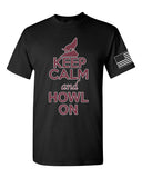 Keep Calm And Howl On with Left Sleeve USA Flag Adult T-Shirt Tee