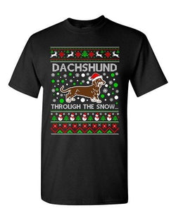 Dachshund Through The Snow Dog Hat Ugly Christmas Funny Adult DT T-Shirt Tee