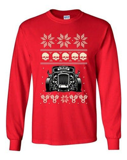 Long Sleeve Adult T-Shirt Skull Vintage Car Race Ugly Christmas Holiday Funny DT