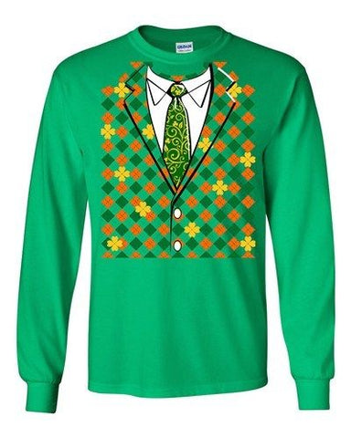 Long Sleeve Adult T-Shirt St. Patricks Shamrock Costume Suit Shirt Funny DT