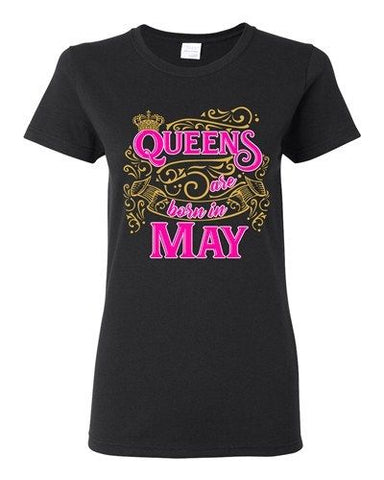Ladies Queens Are Born In May Crown Birthday Funny DT T-Shirt Tee