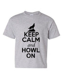 Keep Calm And Howl On Love Wolves Animal Lover Youth Kids T-Shirt Tee