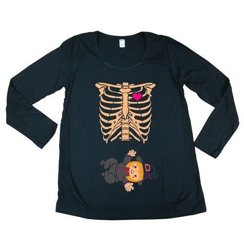 Long Sleeve Baby Skeleton Witch Halloween Horror Funny Maternity DT T-Shirt Tee