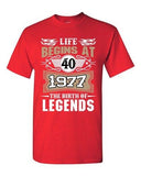 Life Begins At 40 1977 The Birth Of Legends Myth Age Funny DT Adult T-Shirt Tee