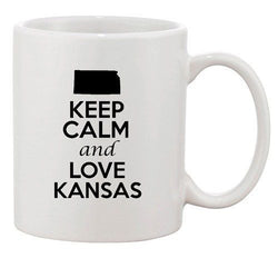 Keep Calm And Love Kansas Country Map USA Patriotic Ceramic White Coffee Mug