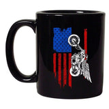 American Flag USA Motor Motorcycle Eagle Patriotic DT Black Coffee 11 Oz Mug