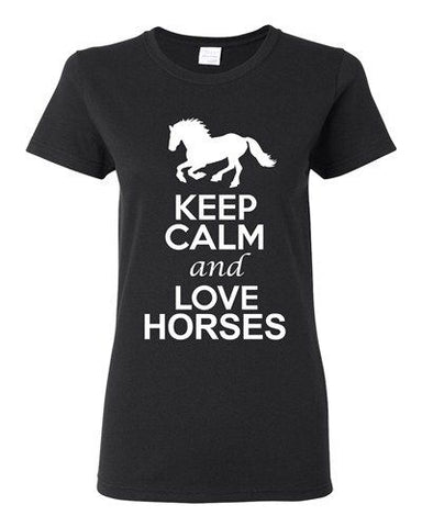 City Shirts Ladies Keep Calm And Love Horses Race Animal Lover DT T-Shirt Tee