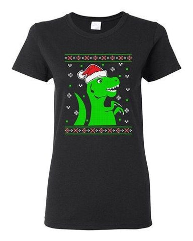 Ladies T-Rex Jurassic Christmas Dinosaur Ugly Xmas Funny DT T-Shirt Tee
