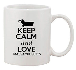 Keep Calm And Love Massachusetts Country Map Patriotic Ceramic White Coffee Mug