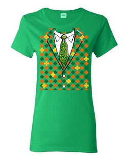 Ladies St. Patrick's Shamrock Costume Suit Shirt Funny DT T-Shirt Tee