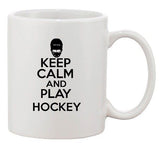 Keep Calm And Play Hockey Sports Puck Ball Goal Funny Ceramic White Coffee Mug