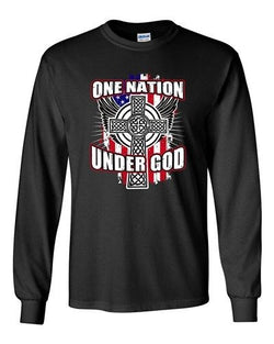 Long Sleeve Adult T-Shirt One Nation Under God Cross USA America Patriotic DT