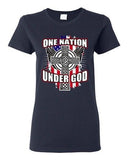 Ladies One Nation Under God Cross Flag USA America Patriotic DT T-Shirt Tee