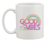 Good Vibes 70's Thumbs Up Rainbow BeanePod Artworks Funny DT White Coffee Mug