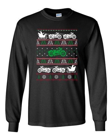 Long Sleeve Adult T-Shirt Motorcycle Sleigh Santa Claus Ugly Christmas Funny DT