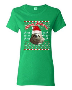 Ladies Merry Slothmas Sloth Animals Lazy Ugly Christmas Funny DT T-Shirt Tee