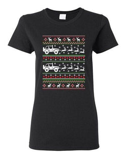 Ladies Truck Sleigh Santa Reindeer Ugly Christmas Gift Funny DT T-Shirt Tee