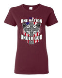 Ladies One Nation Under God Cross Flag USA America Patriotic DT T-Shirt Tee