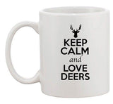 Keep Calm And Love Deer Buck Antlers Animal Lover Funny Ceramic White Coffee Mug
