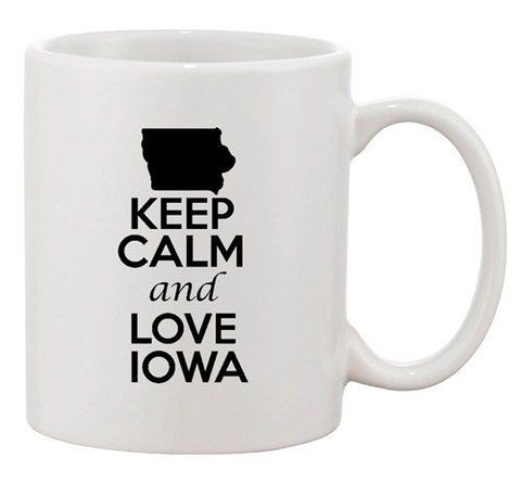 Keep Calm And Love Iowa Country Map USA State Patriotic Ceramic White Coffee Mug