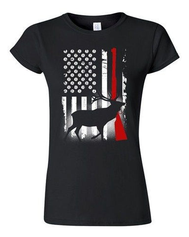 Junior Deer Antlers Gun Hunting American USA Flag Patriotic DT T-Shirt Tee