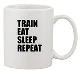 Train Eat Sleep Repeat Exercise Workout Gym Funny Ceramic White Coffee Mug