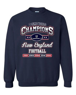 New World Champion 5-Time New England Football Sports DT Crewneck Sweatshirt