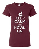 Ladies Keep Calm And Howl On Love Wolves Animal Lover T-Shirt Tee