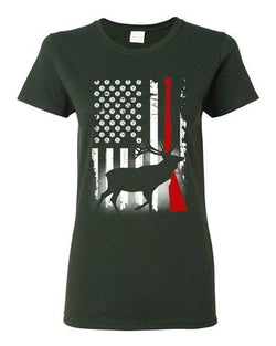 Ladies Deer Antlers Gun Hunting American USA Flag Patriotic DT T-Shirt Tee