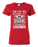Ladies Life Begins At 40 1977 The Birth Of Legends Myth Funny DT T-Shirt Tee