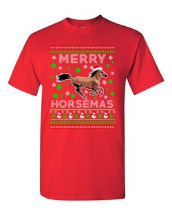 Merry Horsemas Horse Animals Ride Xmas Ugly Christmas Funny Adult DT T-Shirt Tee