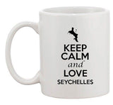 Keep Calm And Love Seychelles Country Map Patriotic Ceramic White Coffee Mug