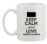 Keep Calm And Love Pennsylvania Country Map Patriotic Ceramic White Coffee Mug