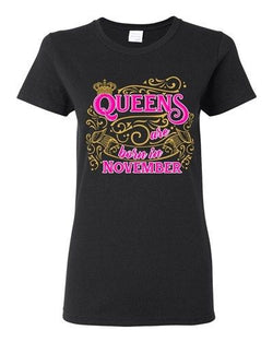 Ladies Queens Are Born In November Crown Birthday Funny DT T-Shirt Tee