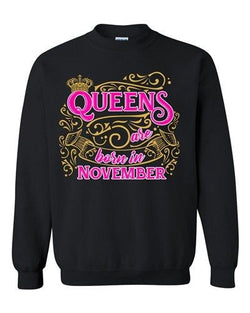 Queens Are Born In November Crown Birthday Funny DT Crewneck Sweatshirt
